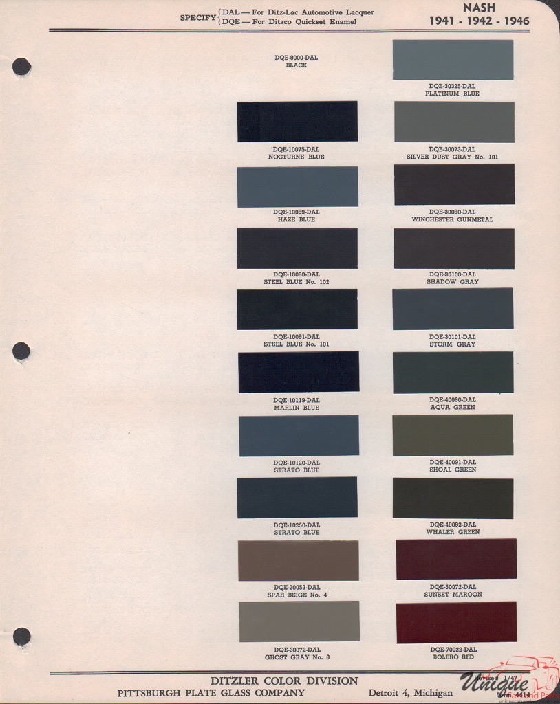 1942 Nash Paint Charts PPG 1